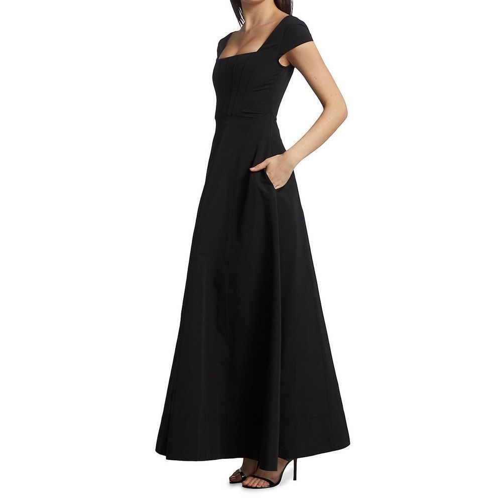 STAUD Lotus Cap-Sleeve A-Line Gown